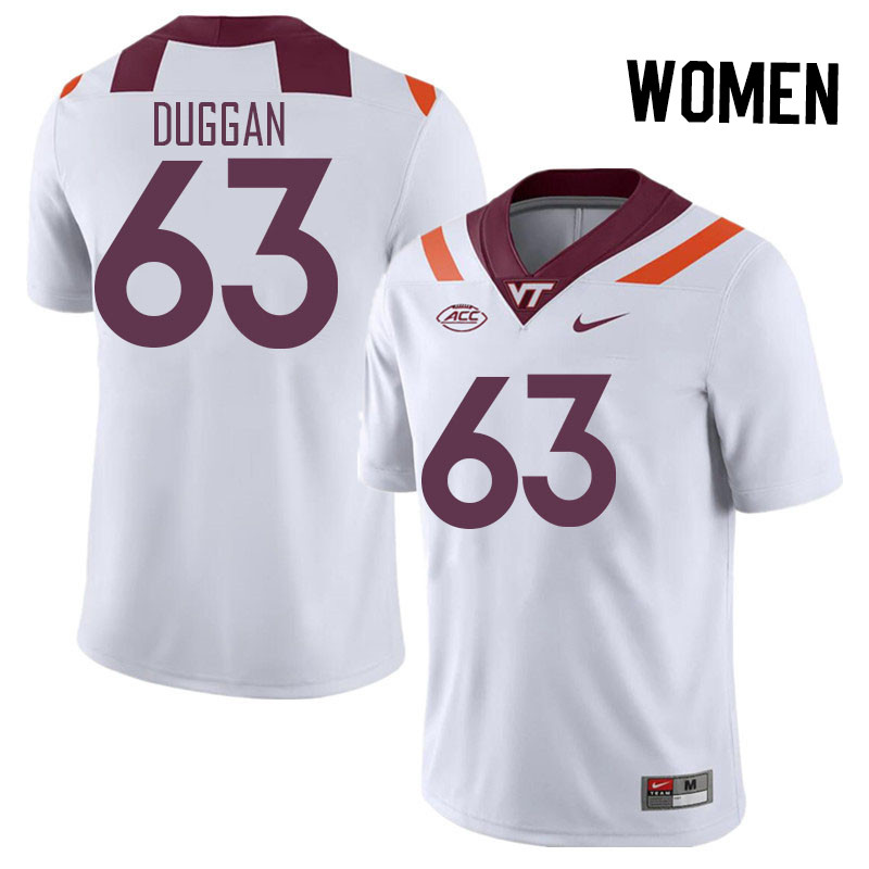 Women #63 Griffin Duggan Virginia Tech Hokies College Football Jerseys Stitched Sale-White - Click Image to Close